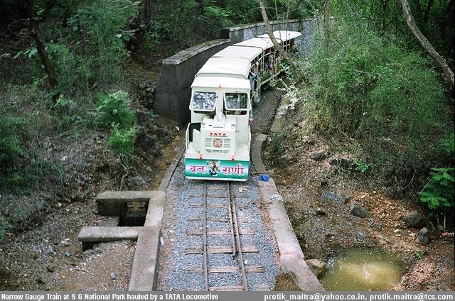 Narrow Gauge Train approaching a bridge at the Sanjay Gandhi National Park, 