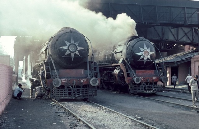 WP #7103 and WP #7630 make a fine sight in the running shed at Delhi Junction on 16 February 1992. By Roger Morris - Buriton Whe