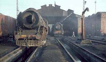 A view of the running shed at Saharanpur with WP #7591 and WP #7041 to the fore on 17 February 1992. By Roger Morris - Buriton W