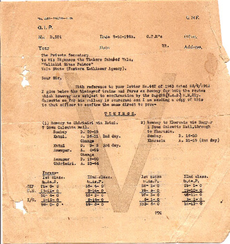 Timetable correspondance 1943