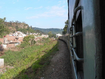 Heading towards Motichur station: Once out of tunnel, the trains negotiates curve in suburban Hardwar towards Motichur station, 