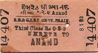 BB&CI Umreth to Anand 8 Jan 1892