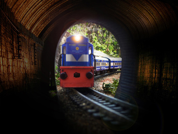 Model of Janshatabdi Express hauling by WDM-3D entering tunnel (Subhash Rao)