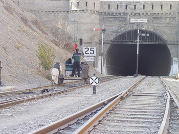 Inspection trolley at entrance to Khojak Tunnel