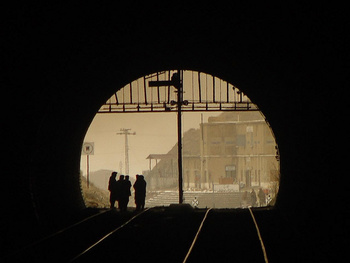Shelabagh station as seen from inside the Khojak Tunnel. Note the `Home' signal inside the tunnel