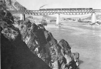 Attock bridge with train on it, 1945