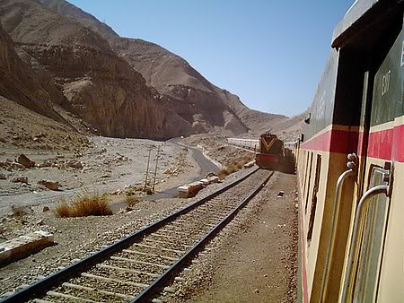 Trains passing on Bolan Pass railway line