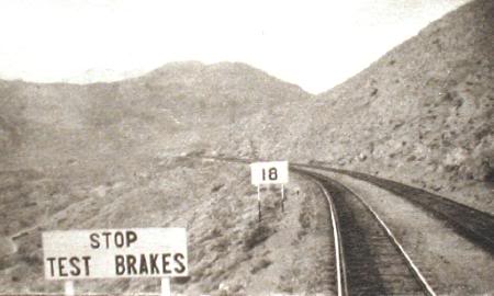 Brake test halt sign on Bolan Pass railway line