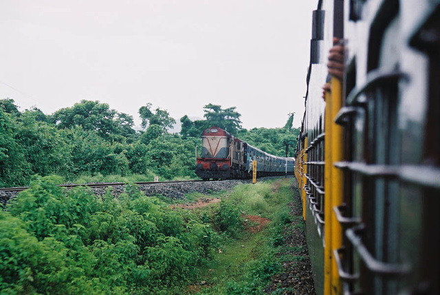 The Delhi bound Brahmaputra Mail overtakes the Barak Valley Express at Lumding South