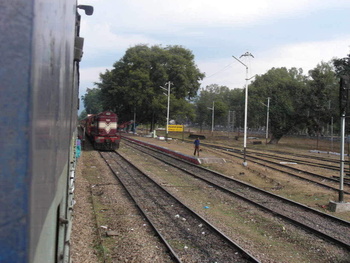 Raiwala Jn.  TKD WDM waiting with H.Nizamuddin-Dehradun AC Special headed towards Delhi.  