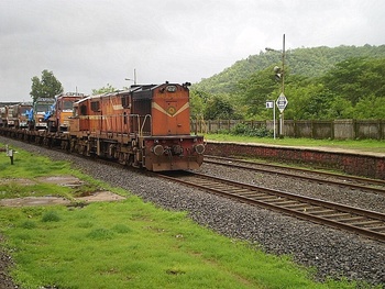 Erode WDG-3A # 13493 at Khed with RORO service going towards Ratnagiri (Dhirendra Maurya)