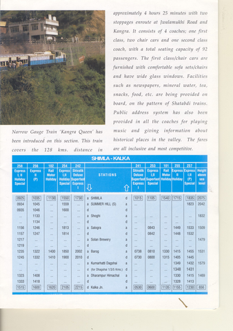 Romancing the Hills - publicity brochure for hill railways - inside page. Provided by Harsh Vardhan.