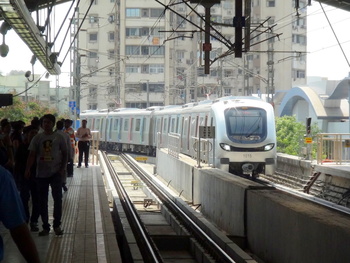 Beautiful Mumbai Metro rake arrives from Versova yard to Versova station to start its 12kms journey towards Ghatkopar. (Arzan Ko