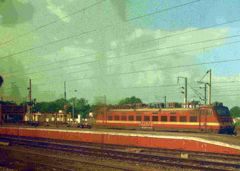 22878, WAP4 spotted @ Jolarpettai Junction on 24th DEC 2013 while on board 22626 AC Double Decker from Bangalore to Chennai (Ram