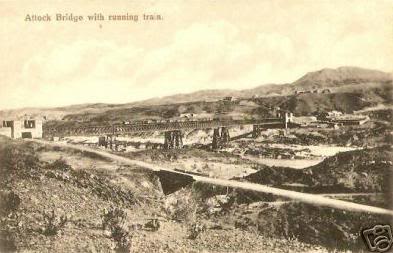 A photograph showing the Attock Bridge, early 1900s