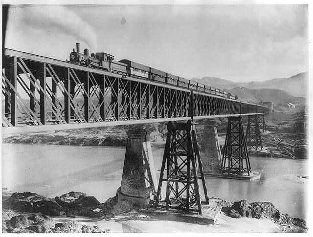 Train passing over Attock Bridge, 1895