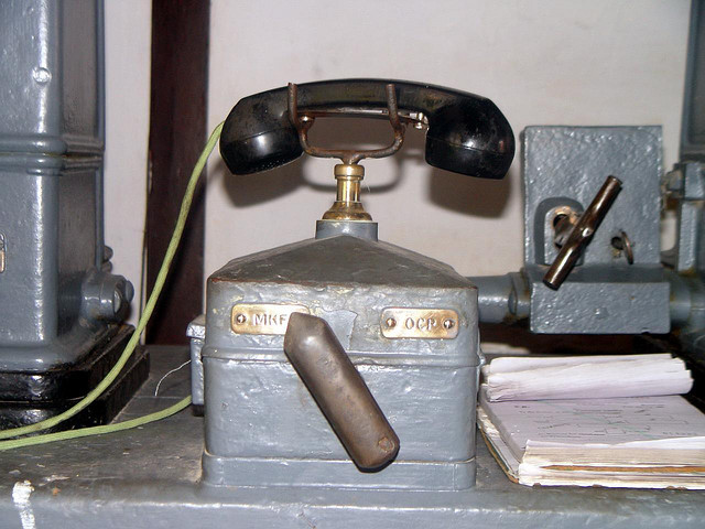 Old style block telephone used for communication between adjacent stations of a block section. Sibi-Quetta section, Pakistan, 20