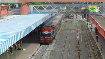 Train No 52974 Akola - KHANDWA - MHOW - INDORE Fast Passenger arrives at Indore Junction's Platform No 1 with MHOW Shed's Meter 