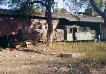 2-8-2 Kawasaki class steam outside Dhoulpur steam shed